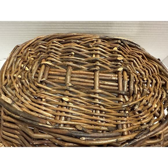 Woven Wicker Rattan Egg Gathering Basket Woven Rope Handle & Edge, Farmhouse - Picture 7 of 9